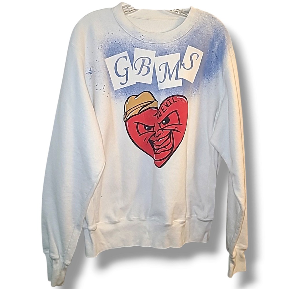 Vintage Champion Reverse Weave Hand Painted GBMS Devil Heart Graphic Pullover M